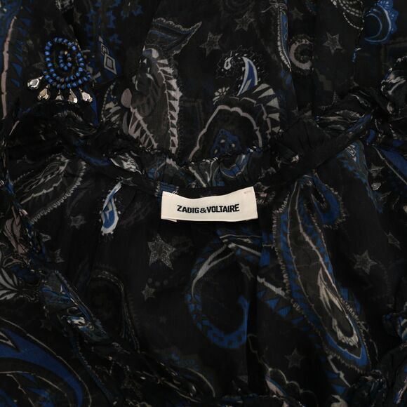 Zadig & Voltaire Thym Paisley Printed Blouse Top Ruffle Pintuck Sheer XS 267437 - Picture 8 of 8